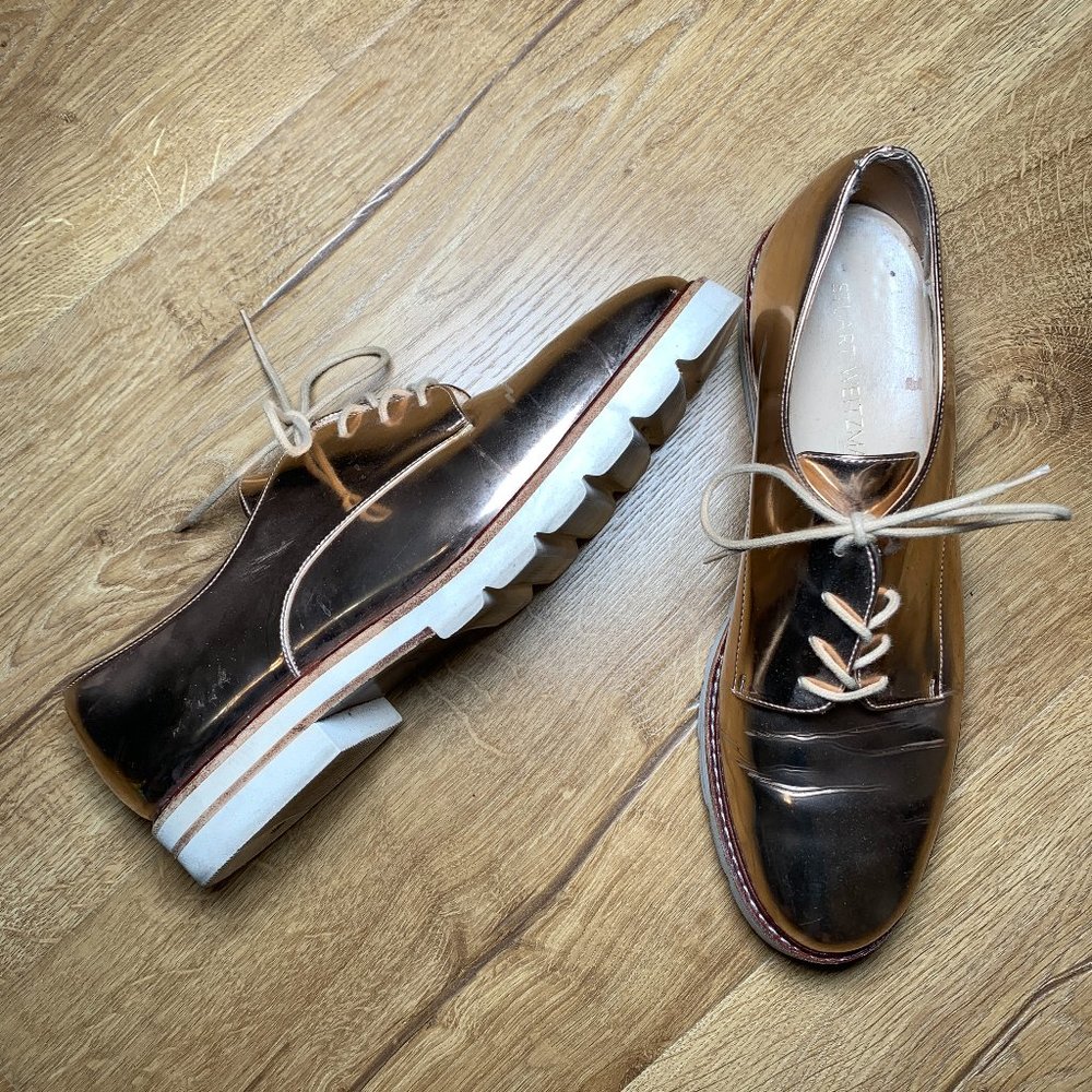 STUART WEITZMAN Metro Rose Gold Tie Oxfords